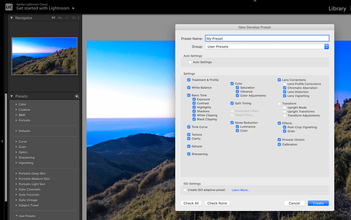 Lightroom Creación de ajustes preestablecidos