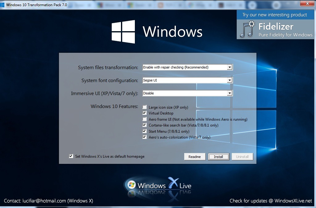 Instalador del paquete de transformación de Windows 10 Theme Windows7