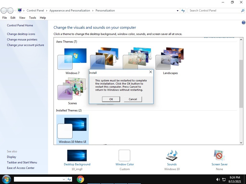 Tema de Windows10 Transformación de Windows7 que se aplicará