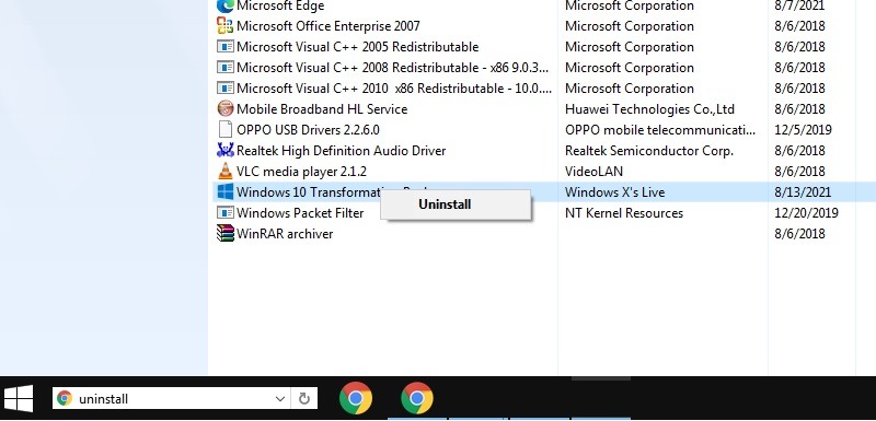 Paquete de tema de desinstalación de transformación de Windows10 Theme Windows7