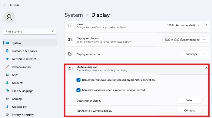 Conectar pantallas de portátiles Área de varias pantallas Windows11