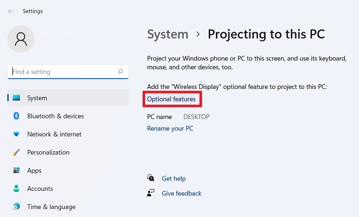 Conectar pantallas de portátiles Ajustes de proyección Funciones opcionales Seleccione Windows11