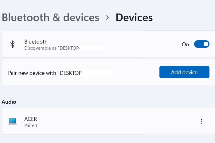 Conectar pantallas de portátiles Emparejamiento Bluetooth Configuración visible de Windows11