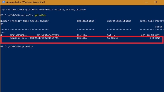 Verifique el estado de Powershell de arranque USB