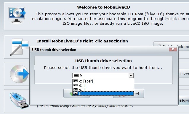 Comprobar USB Bootable Mobalivecd Seleccione Thumbdrive