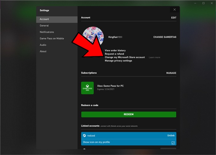 La aplicación Xbox Game Pass para PC no funciona Cambiar la cuenta de Microsoft Store