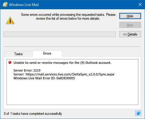 mensaje de error de windows-live-mail