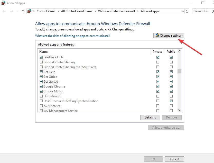 Apagar de forma remota Reiniciar Windows10 PC Permitir aplicación Firewall de Windows Cambiar configuración