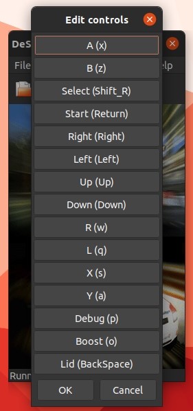 Juegos Ds en Linux con el cuadro de diálogo Controles de edición de Desmume