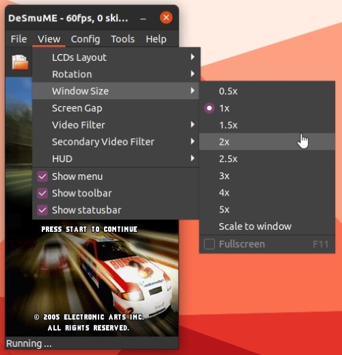 Juegos Ds en Linux con multiplicador de tamaño de ventana Desmume