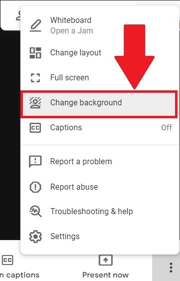 Más opciones Google Meet Cambiar fondo