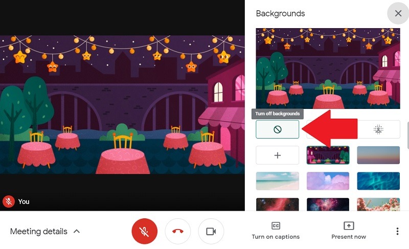 Desactivar el fondo de Google Meet