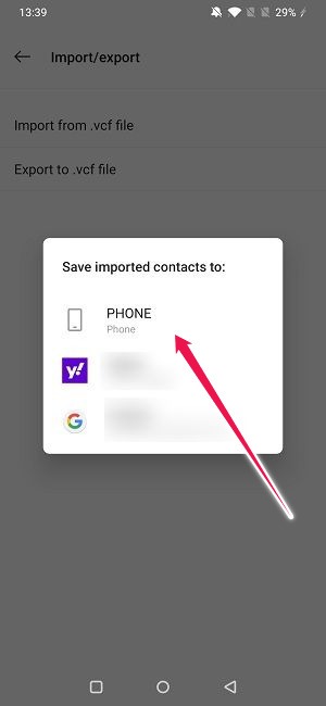 Importar exportar contactos en Android Guardar importaciones en el teléfono