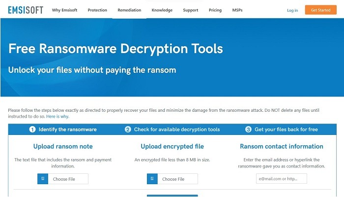 Herramientas de descifrado de Emsisoft