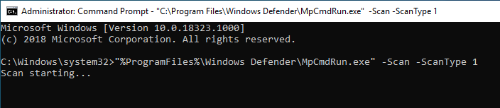 Análisis rápido de línea de comandos de Windows Defender 02
