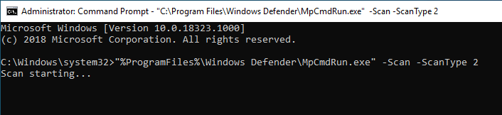 Línea de comandos de Windows Defender 03 Escaneo completo