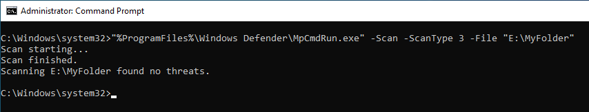 Línea de comandos de Windows Defender 04 Escaneo personalizado
