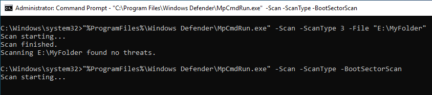 Exploración del sector de arranque de la línea de comandos de Windows Defender 05