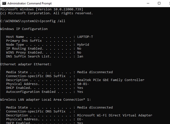 Cómo ver los detalles del adaptador de red en Windows Ipconfig