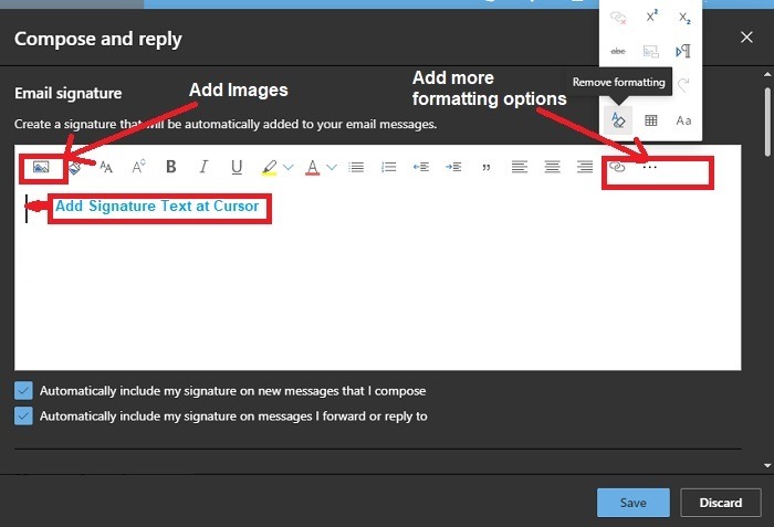 Firmas de Outlook Creación web Agregar opciones