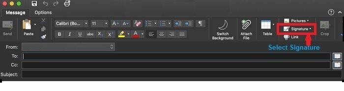 Firmas de Outlook Mac Seleccionar firma