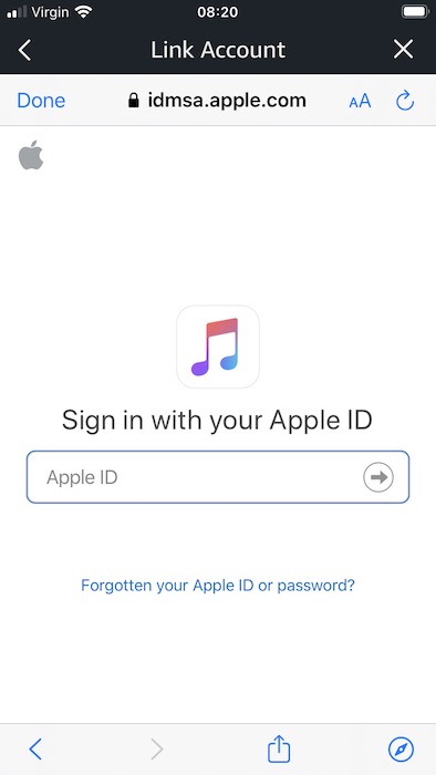 Cuando se le solicite, inicie sesión con su ID de Apple.