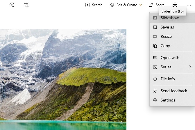 Ver presentación de diapositivas de la aplicación Fotos de Windows 10 directamente desde la ventana