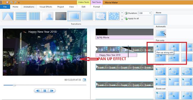 Windows Movie Maker - Efecto panorámica hacia arriba