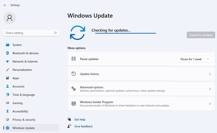 Búsqueda atascada de Windows11 buscando actualizaciones