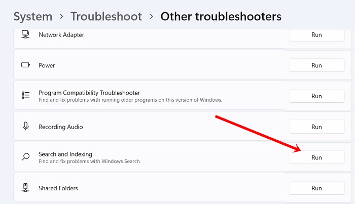 Búsqueda atascada de Windows 11 e indexación Ejecución 1