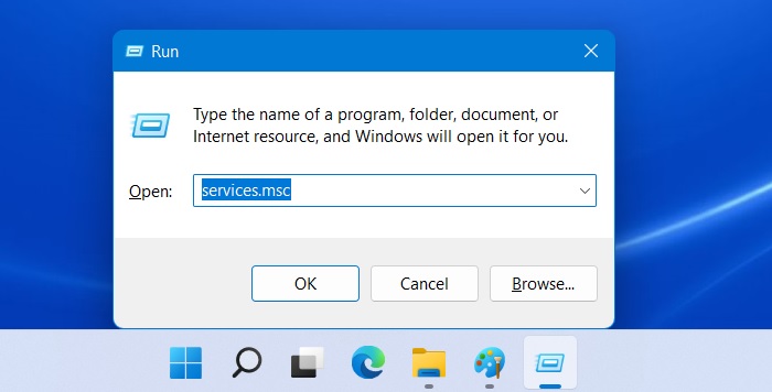 Servicios de búsqueda atascados de Windows 11 Msc Ejecutar comando