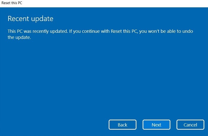 Búsqueda atascada de Windows11 Restablecer No deshacer Actualizar