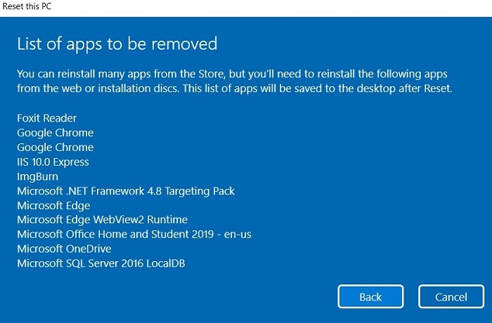 Windows11 Búsqueda atascada Restablecer aplicaciones para eliminar