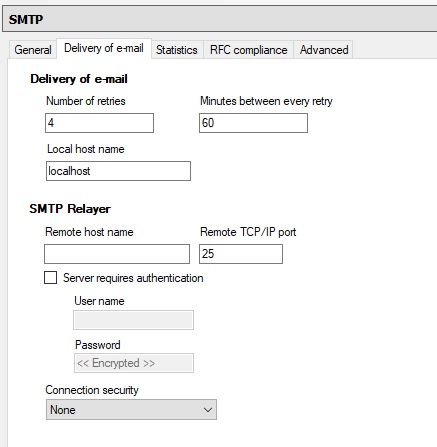 Configuración de SMTP localhost en hMailServer Administrator