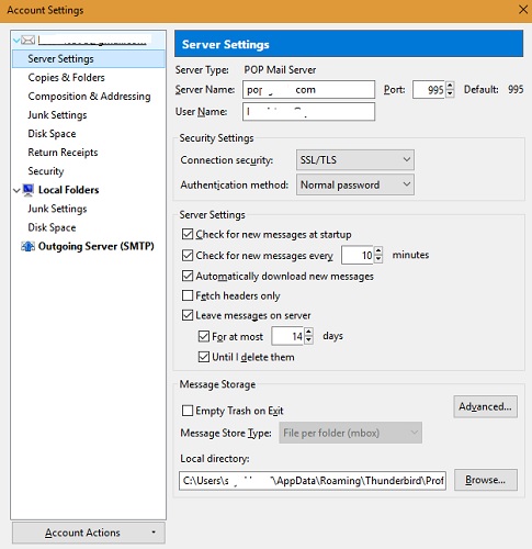 Configuración del servidor Thunderbird