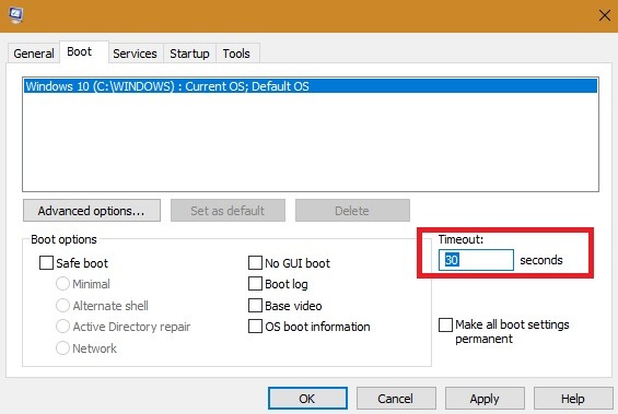 Tiempo de espera de configuración del sistema de arranque lento de Windows