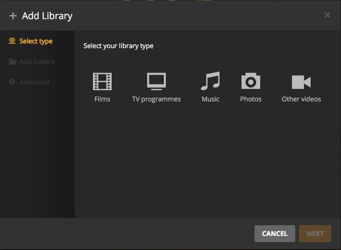 Tipo de biblioteca del servidor Raspberry Pi Plex