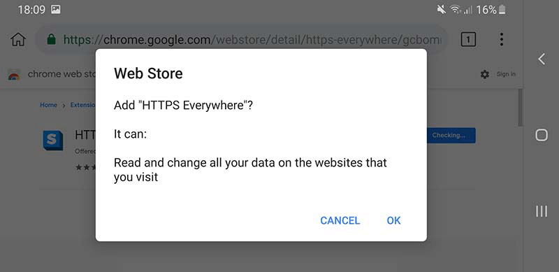 Extensiones móviles de Chrome Agregar extensión