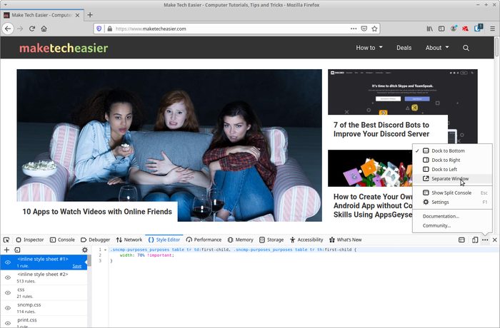 Sitio de edición en vivo con ventana separada de Firefox