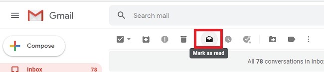 Marque todos los correos electrónicos no leídos como leídos en Gmail y elimínelos Icono de lectura