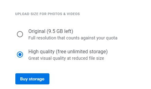 Limpiar el tamaño de carga de fotos de almacenamiento de Google