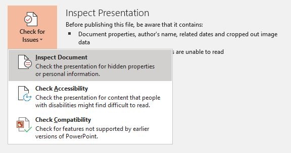 Reducir el tamaño de las ediciones de imágenes de Powerpoint Inspeccionar el documento