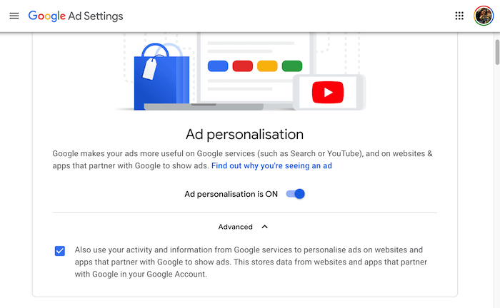 Puede evitar que Google use su información en anuncios de terceros.