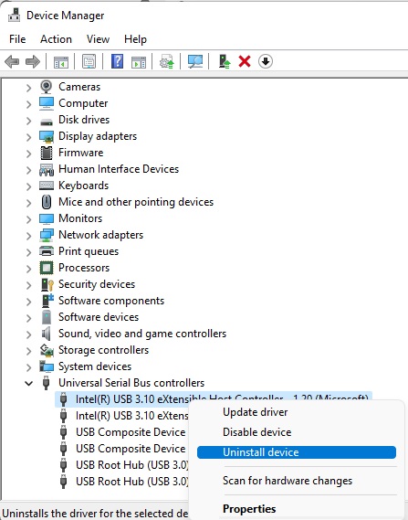 Evite que su PC haga ruidos USB aleatorios Administrador de dispositivos Desinstalar host