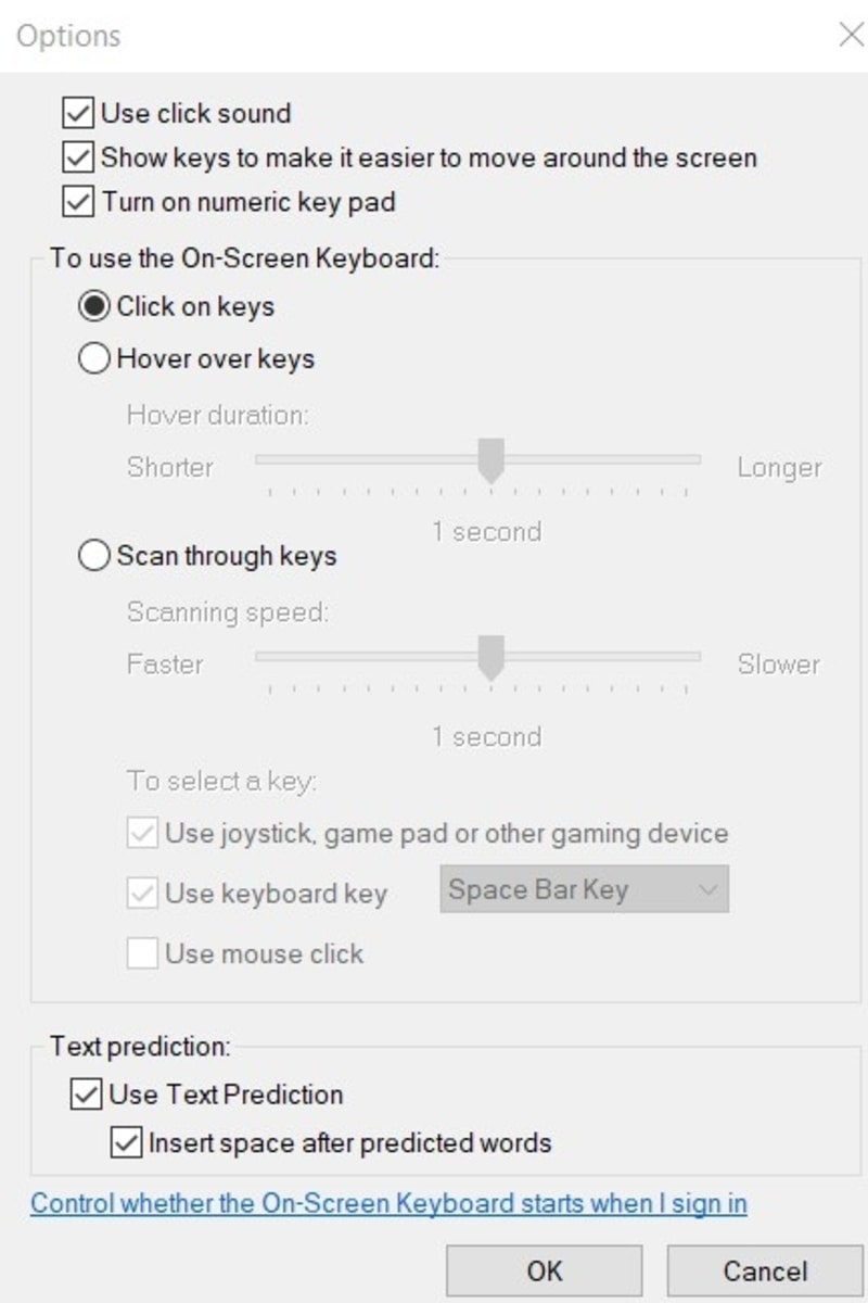 Opciones de teclado de Windows