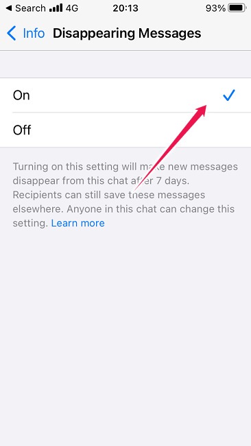 Cómo enviar mensajes que desaparecen Función Ios Whatsapp habilitada