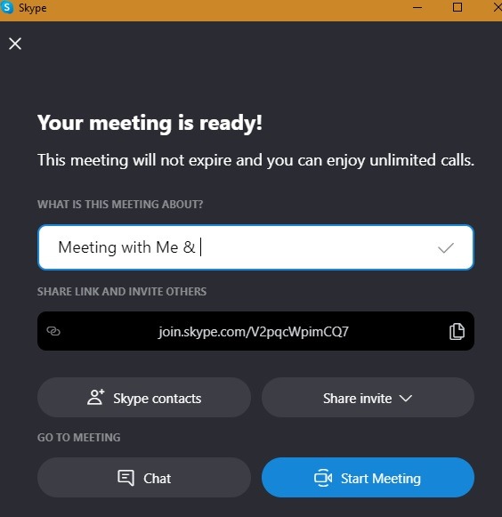 Skype Meet Now Configuración de la reunión