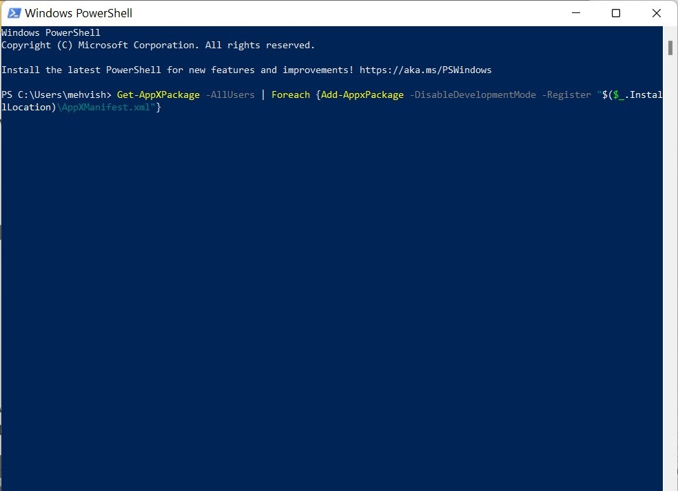 La barra de tareas de Windows 11 no funciona con el comando Powershell