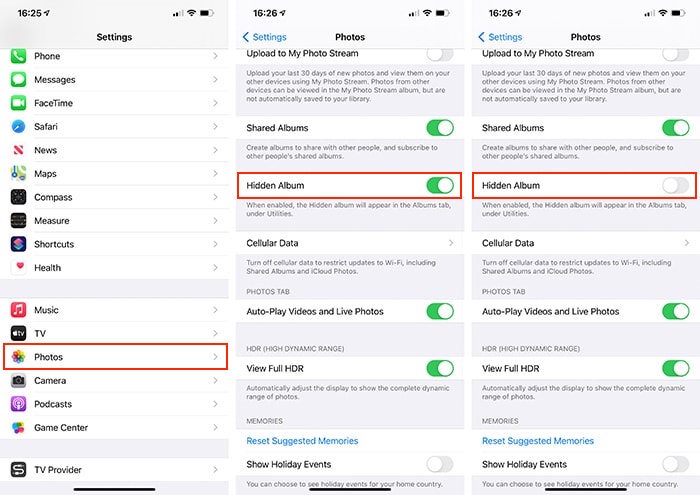 Ocultar fotos Iphone Pasos para la aplicación de configuración