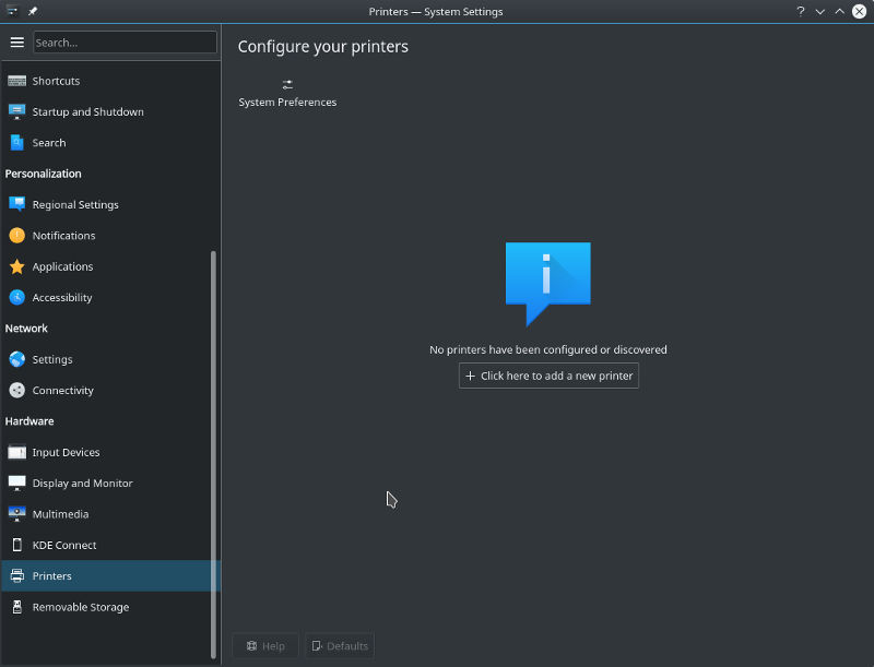 Configuración de la impresora KDE